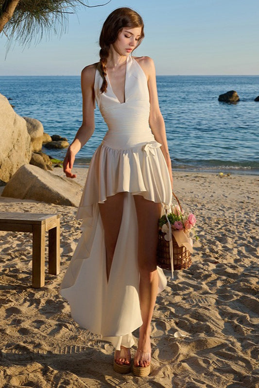 Fit High Waist Neckholder Rückenfreies Maxikleid