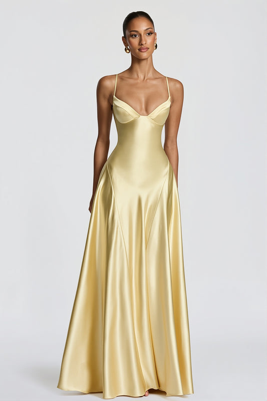 Satin Spaghetti Strap Flared Maxi Dress