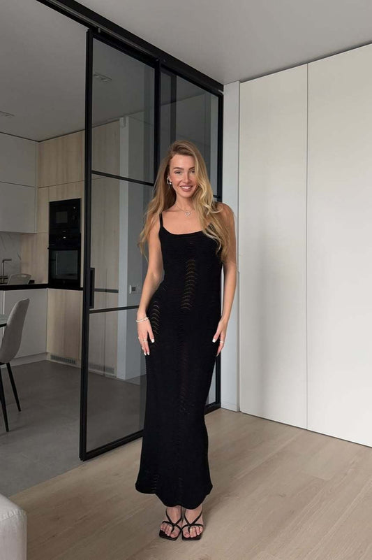 Einfarbiges Maxi-Camisole-Kleid mit Taillenschnürung