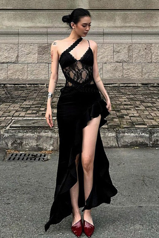 Streetwear Minikleid mit unregelmäßigen Spitzenapplikationen, transparent