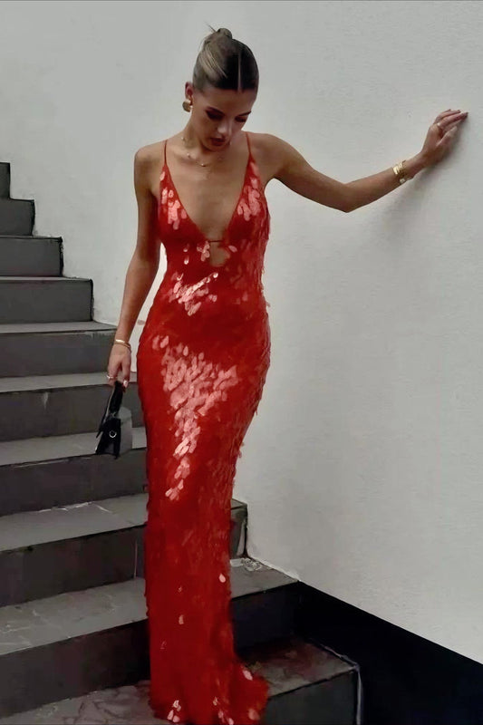 Ärmelloses Slipkleid mit tiefem Ausschnitt