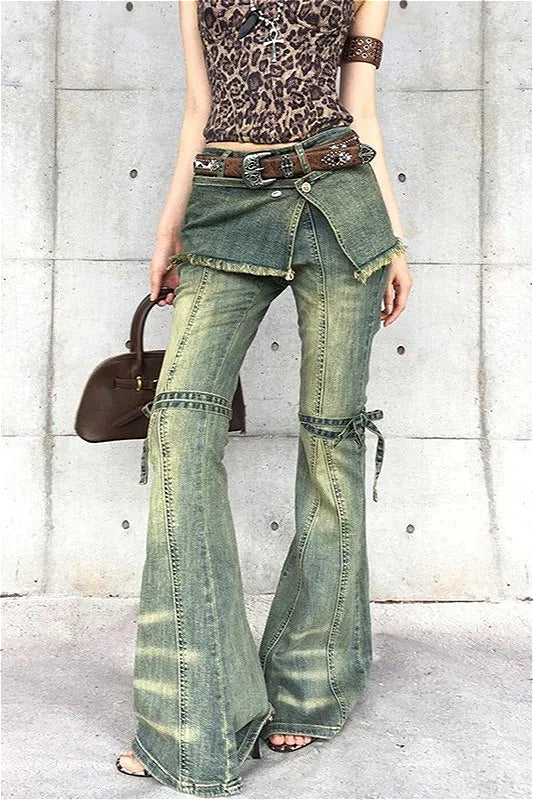Blaue Baggy-Cargojeans mit hoher Taille