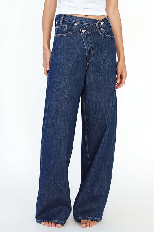 Asymmetric Waist Wide Leg Jeans