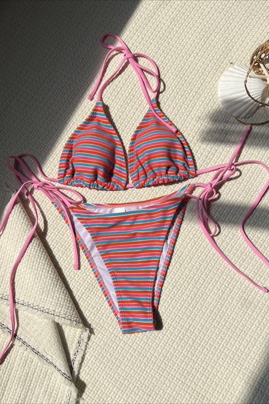 Striped Toweling Sexy Two Piece Swim Set