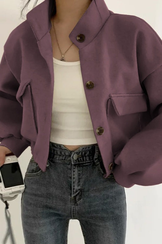 Pocketed Stand-Collar Wool-Look Jacket