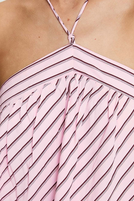 Gestreiftes, rückenfreies Minikleid mit Neckholder