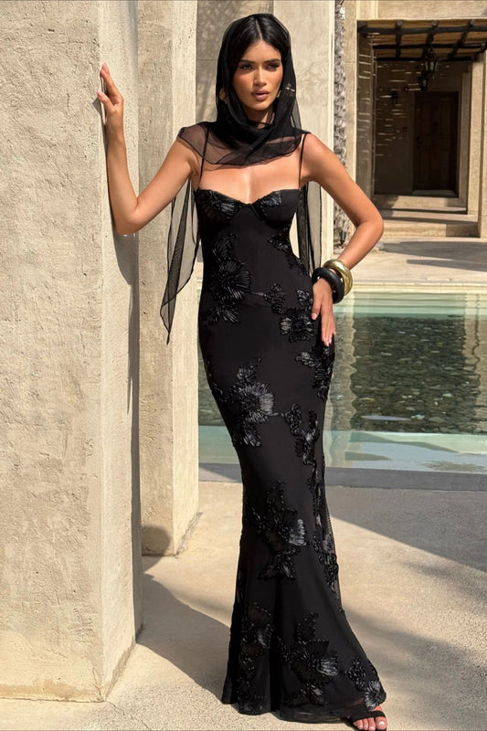 3D-Applikationen, Knochenpolster, Bindeband am Rücken, einfarbiges Ballkleid