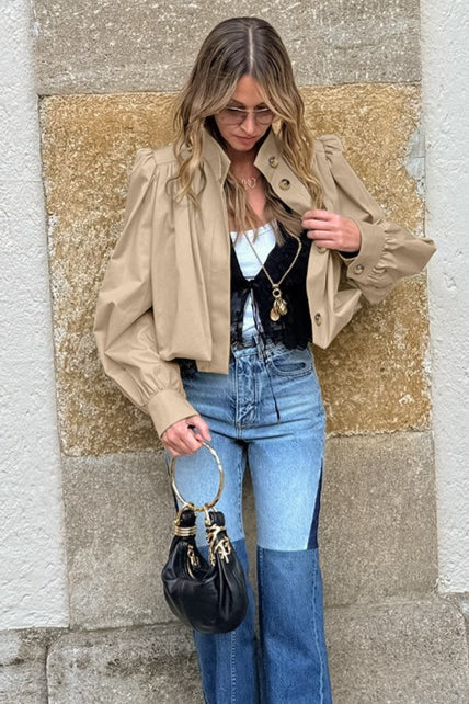Gathered Shoulder Balloon Sleeve Jacket