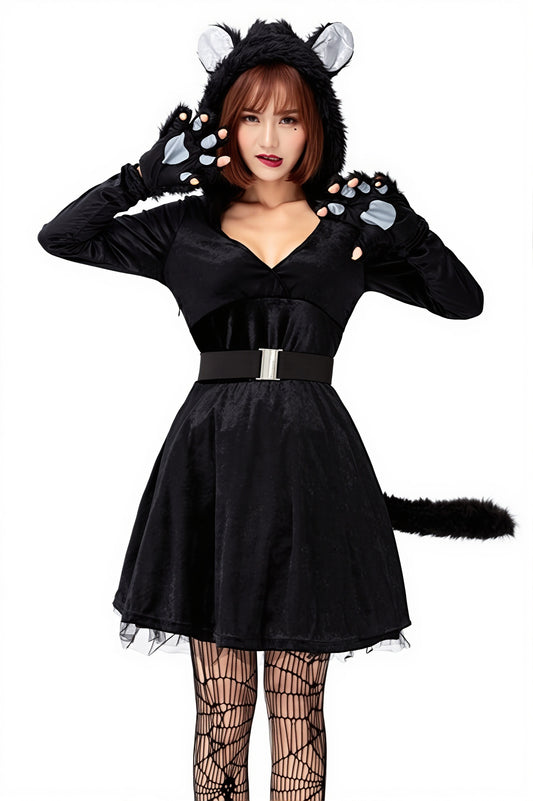 Black Cat Hooded Halloween Costume Set
