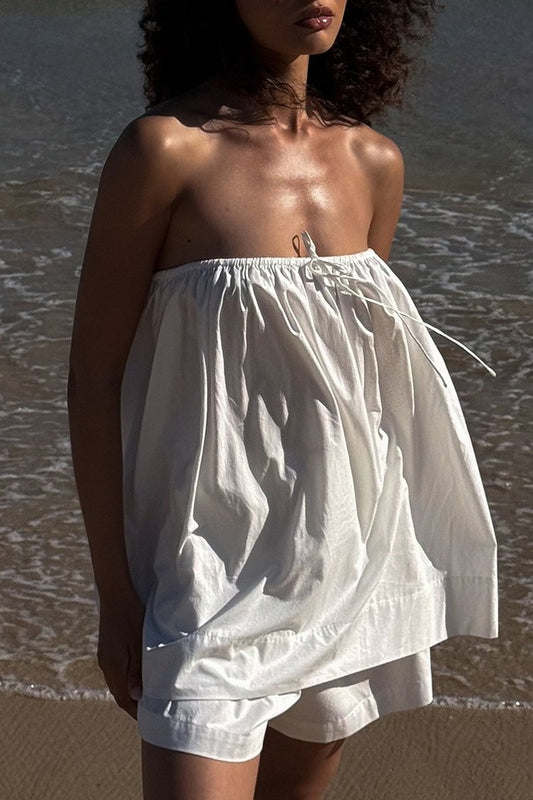 Strapless Cotton Top And Shorts Set