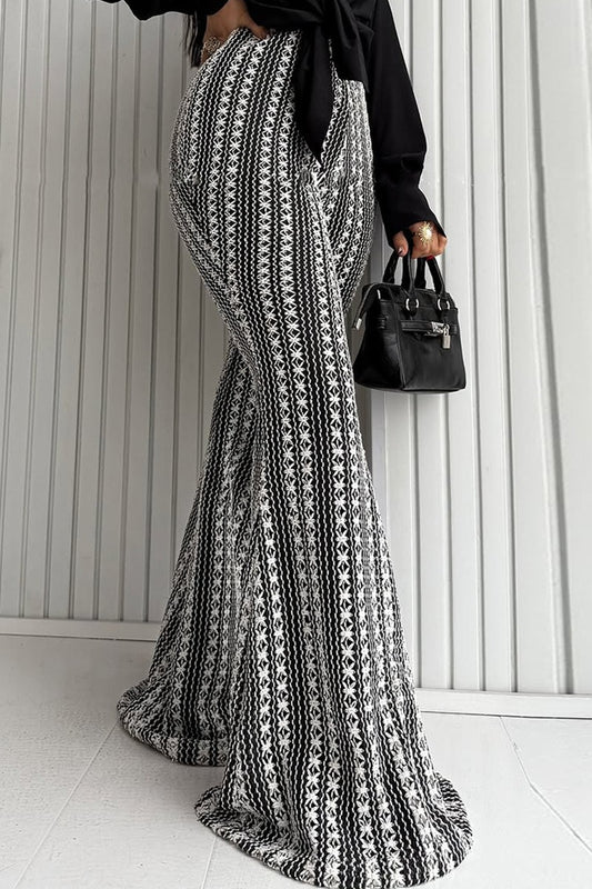 Striped Knit Elastic Flare Pants