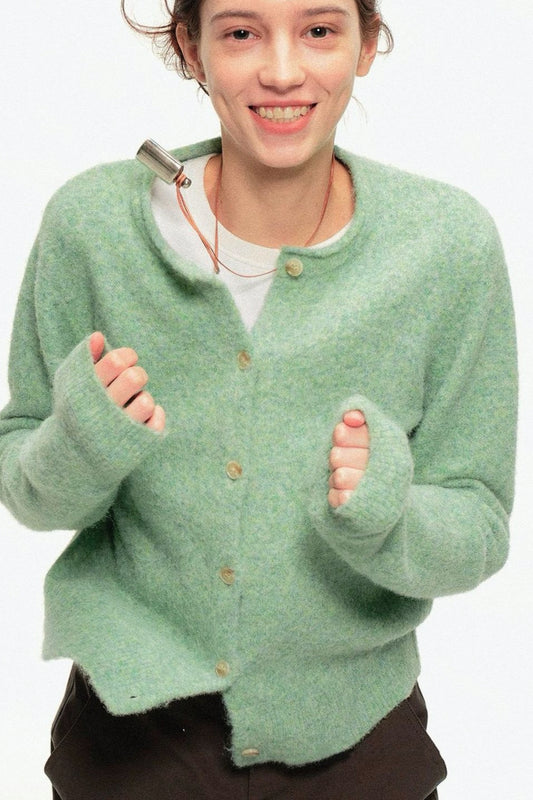 Retro-Strickjacke mit Rundhalsausschnitt, grün