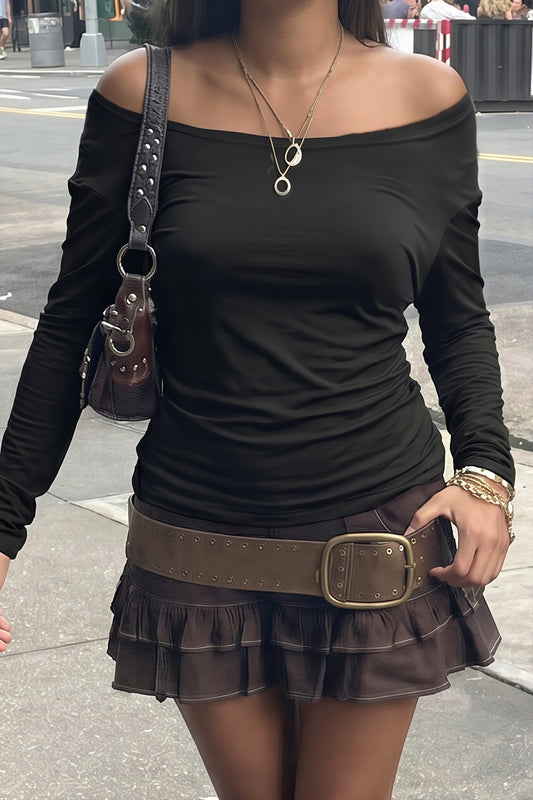 Sheer Lace Back Off Shoulder Blouse