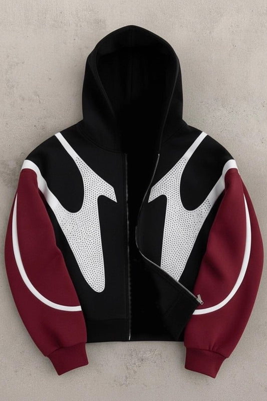 Contrast Rhinestone Zip Hoodie