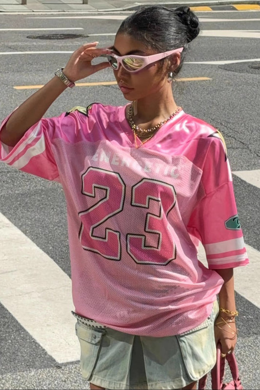 Fashion Loose Street Print Color Block Sporty T-shirt