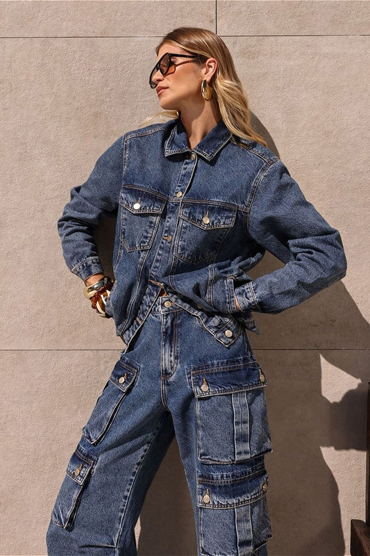 Vintage Klassische Jeansjacke mit Kragen