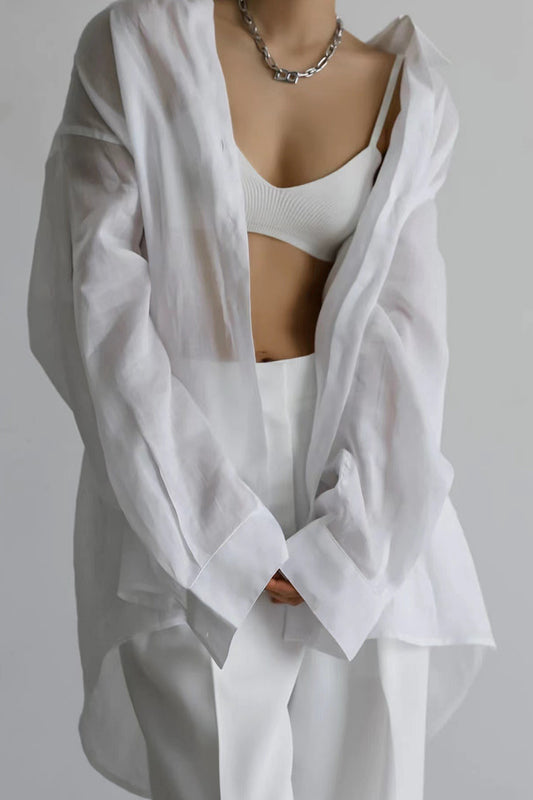 Vintage High-End Kragen Loose Fit weiße Bluse