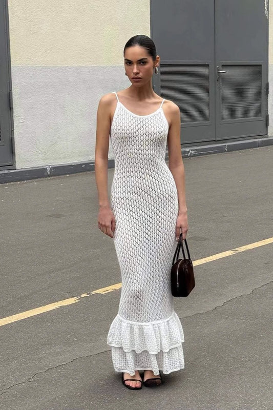 Rückenfreies Maxikleid mit V-Ausschnitt und Rüschen