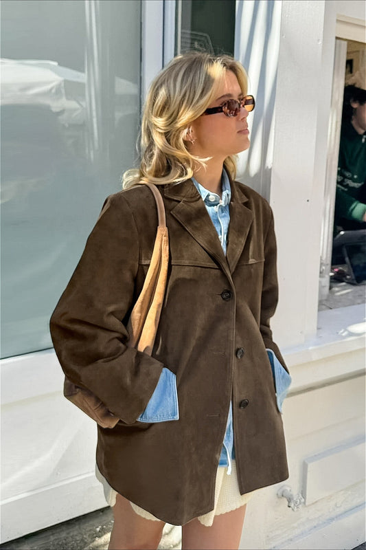 Retro-Wildledermantel mit Reverskragen