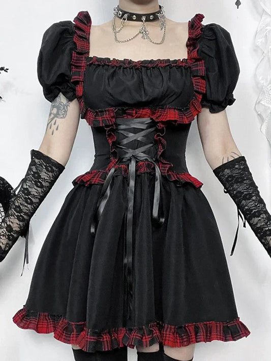 Crimson Tartan Bandage Mini Frock