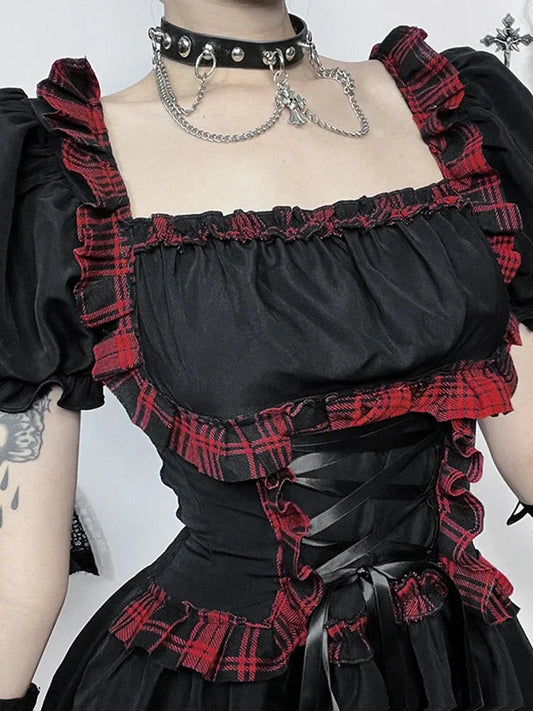Crimson Tartan Bandage Mini Frock