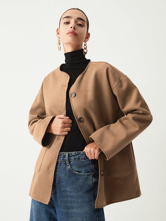 Double Pockets Cotton Blend Modern Jacket With Matching Scarf Jackets