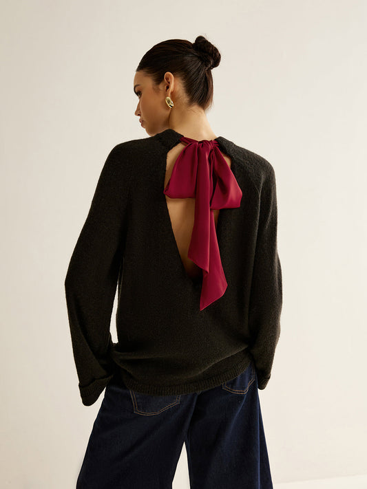 Oversized Open Back Tie Sweater Black / XS Sweaters