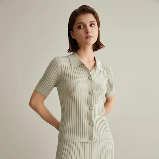 Luxury Cozy Merino Wool Stylish Elegant Soft Warm Polo Sweater Sweaters-L