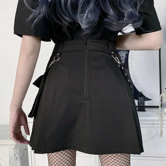 Pocket A-line Preppy Street Skirt black / S