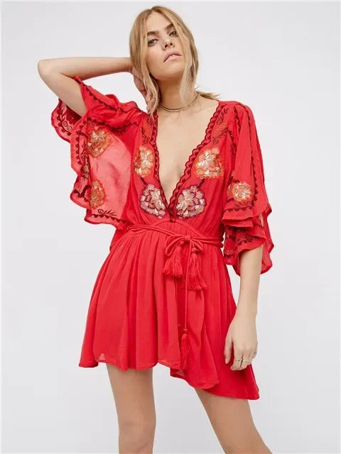 Plus Size Button Up Chiffon Holiday Boho Dress bohodress-250126