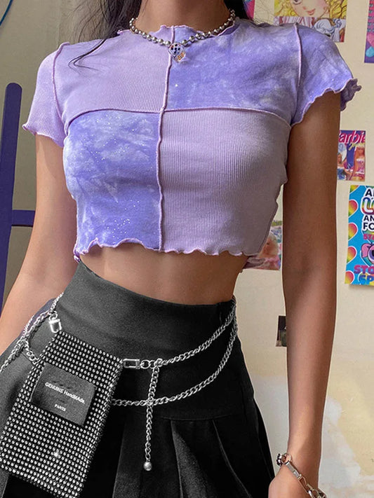 Crop-Top mit Batikmuster und Pailletten-Patch
