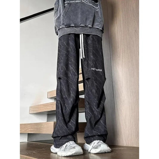 Tie Dye Corduroy Wide Leg Pants Black / S