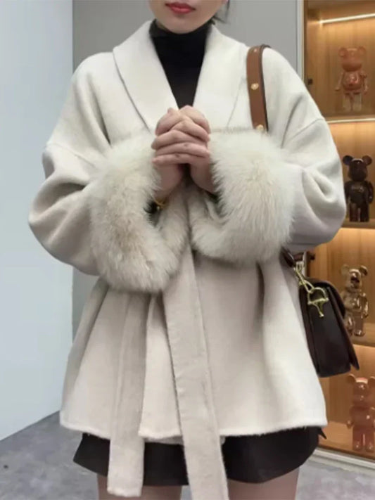 Thicken Woolen Lapel Double-Breasted Overcoat