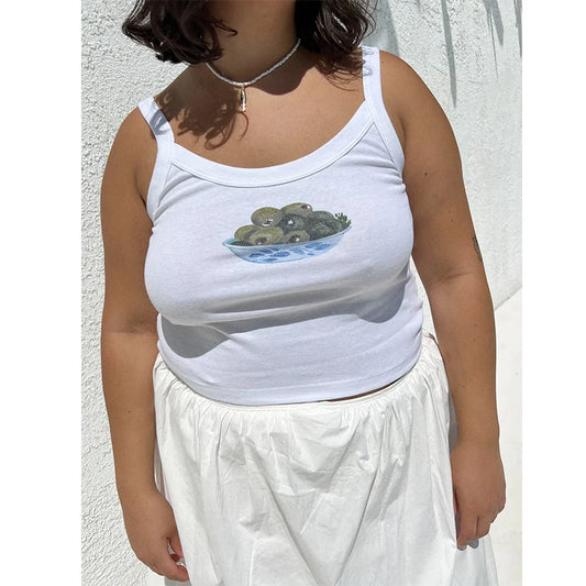 Crop Top mit Rundhalsausschnitt und Cartoon-Print