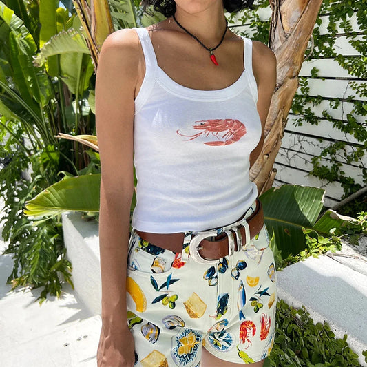 Crop Top mit Rundhalsausschnitt und Cartoon-Print