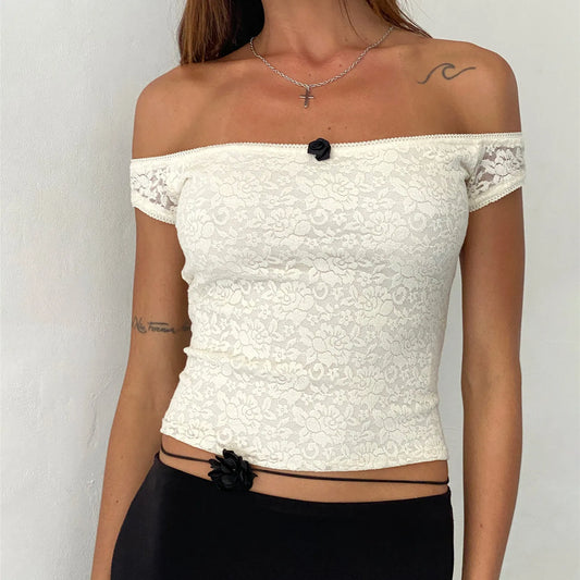 Wickel-Crop-Top im Milkmaid-Stil mit floraler Spitze