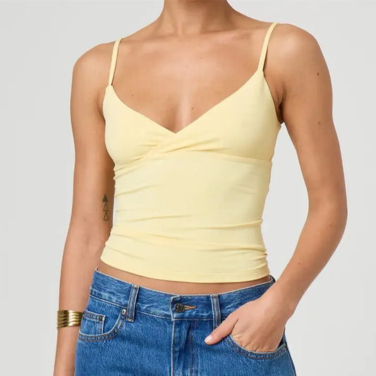 Crop-Top mit Spaghettiträgern und V-Ausschnitt