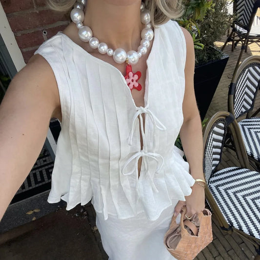 Crop Top mit plissiertem Cut-Out und Rüschen