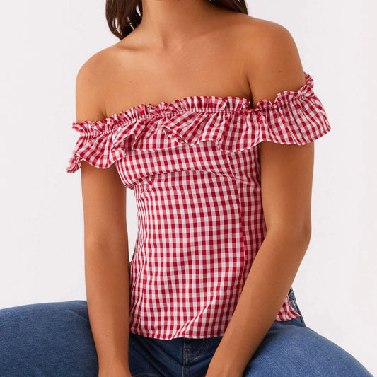 Crop Top mit Vichy-Karo-Ausschnitt