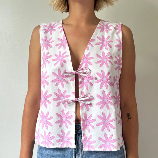 Crop-Top mit V-Ausschnitt und Bindeband vorne