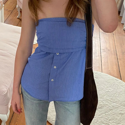 Plissiertes trägerloses Blusen-Crop-Top