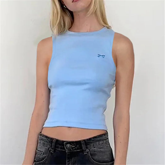 Crop Top aus Strick mit Schleifenstickerei