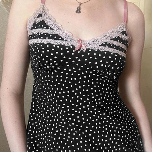 Crop Top mit gepunkteter Schleife und Spitze