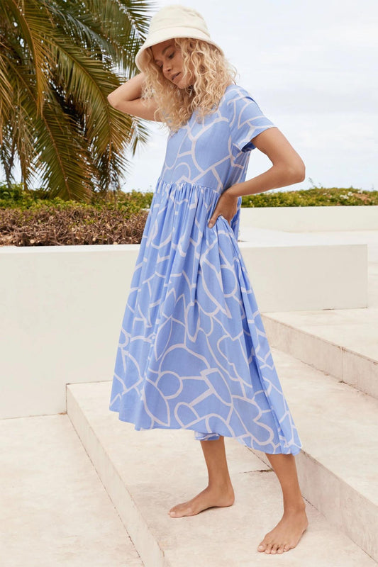 High Waist Ruched Dress With Geometric Print Maxi Dresses