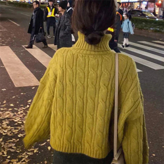 Casual Loose Vintage Solid Color Pullover Christmas Sweater Green / S Sweaters-L