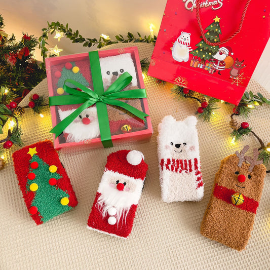 Plüschige Korallenfleece-Hirsch-Cartoon-Socken, warm und flauschig