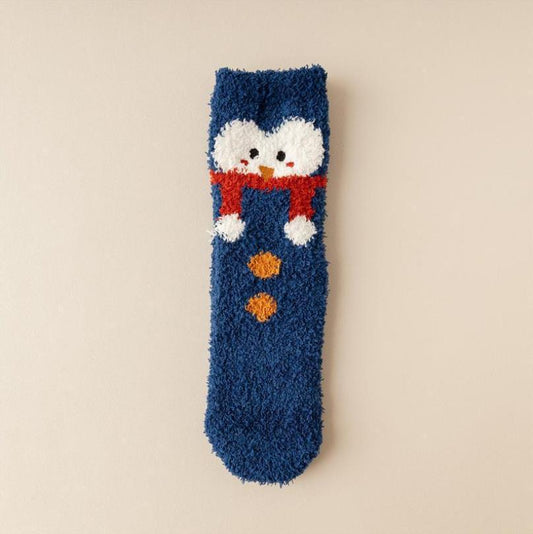 Plüschige Korallenfleece-Socken mit Cartoon-Motiv, mittellang, für Zuhause und zum Schlafen