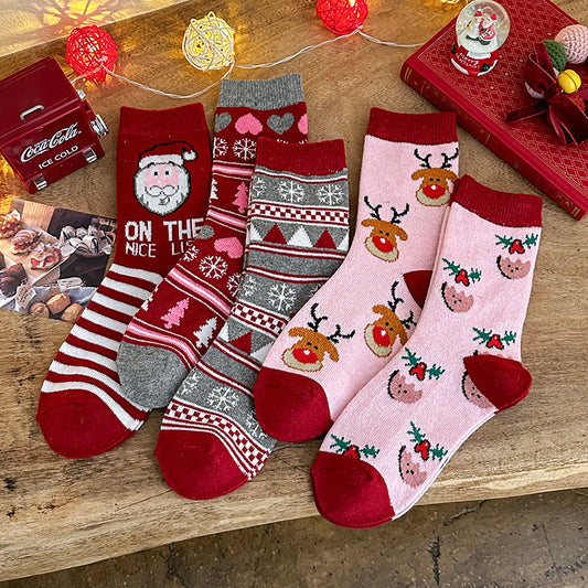 5er-Pack Cartoon-Wollsocken, warm, mittelhoch, niedlich
