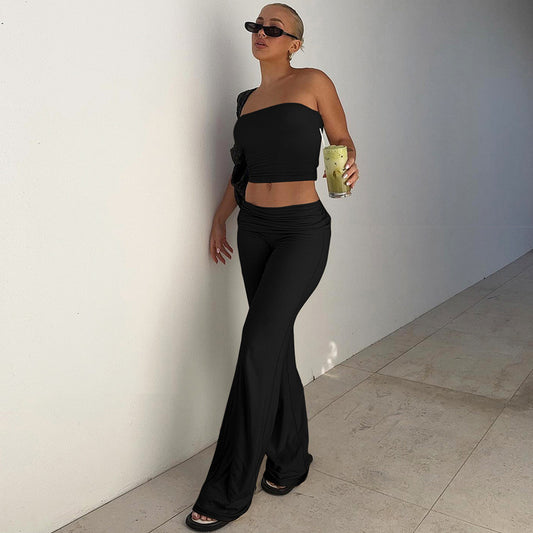 Bandeau Crop Top and Flare Pants Set