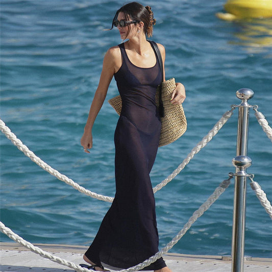 Sexy Maxikleid aus transparentem Netzstoff für den Strandurlaub